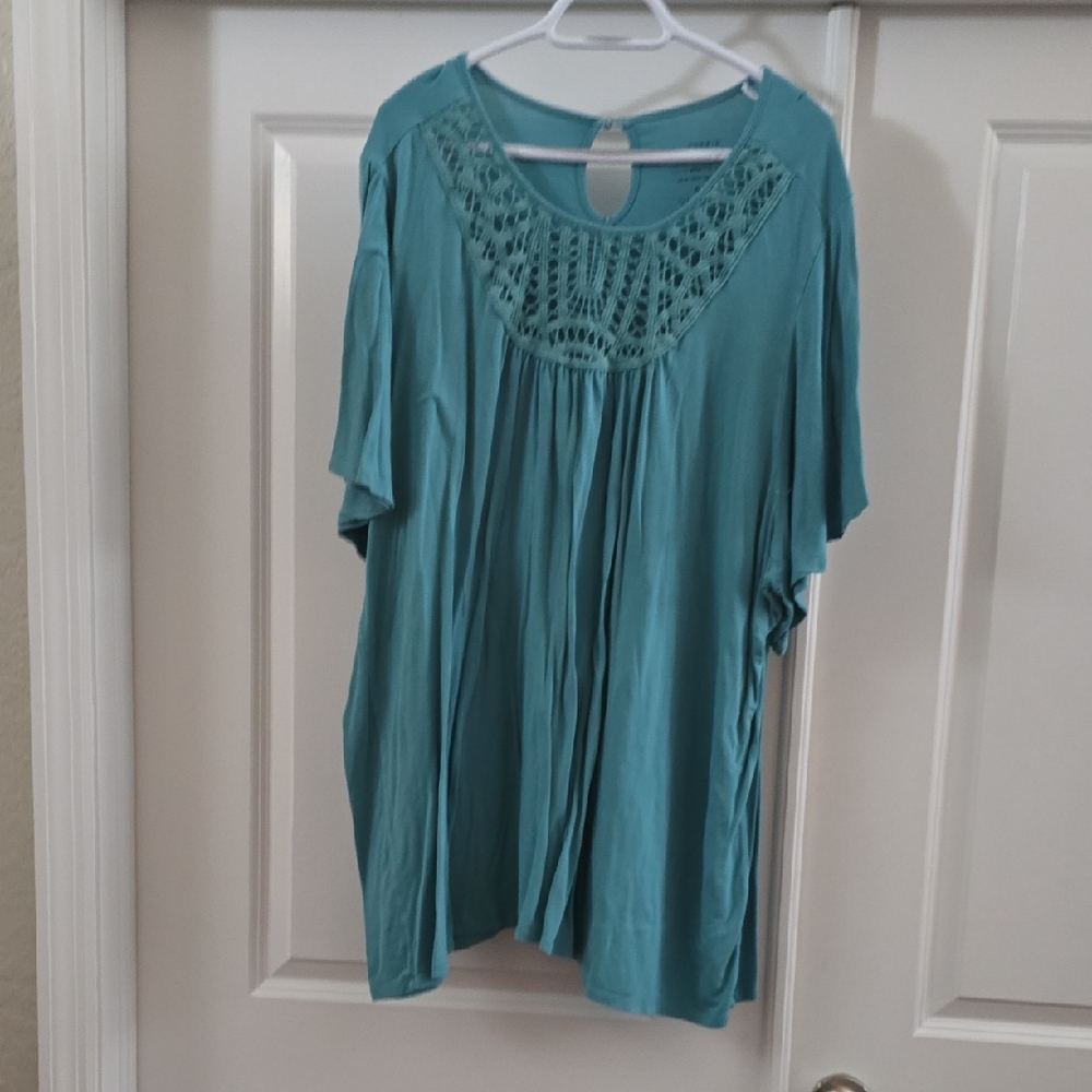 Torrid Teal Crochet Accent Blouse